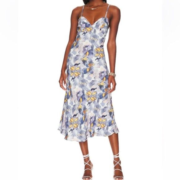 Anna Nata Revolve Dress Small Floral Strappy Back Rachel Midi Feminine Sexy - Picture 2 of 7